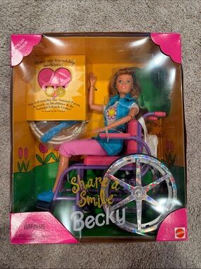Barbie Becky Doll in Pink Outfit with Purple Wheelchair